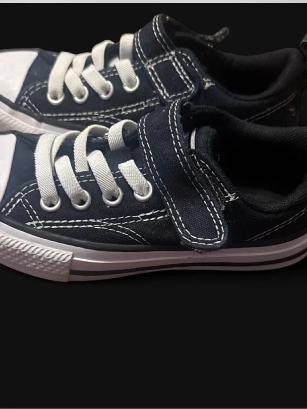 Converse Black and White Kids Canvas Sneakers with Velcro Strap - Converse